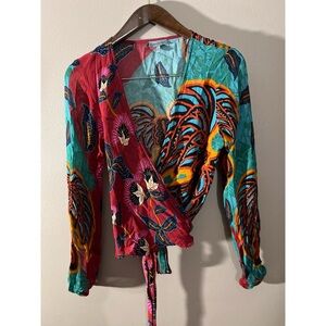 Anthropologie Conditions apply Vibrant Multicolor Wrap Top